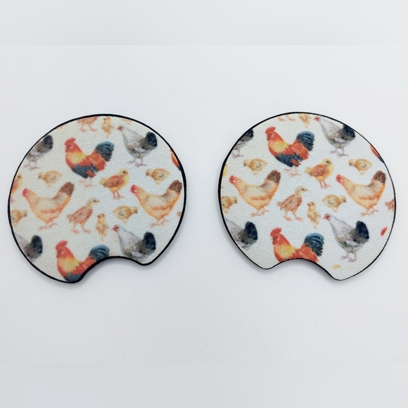 Chickens Rooster Eggs Car Cup Holder Coasters‎ Set New - Picture 1 of 3